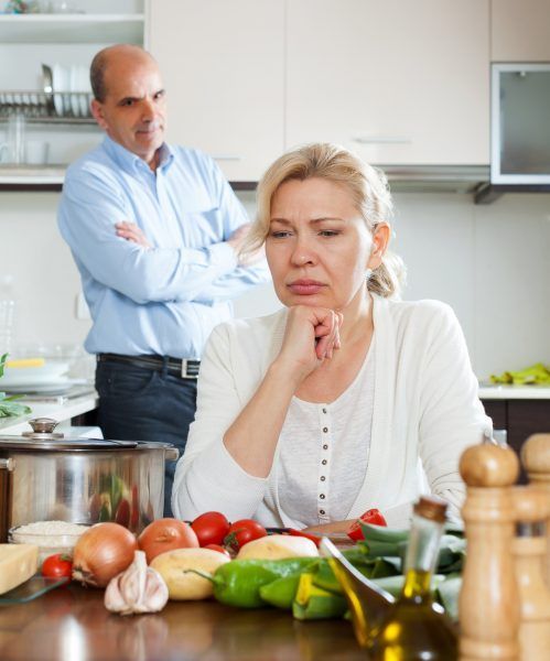Sad senior man and mature woman during quarrel