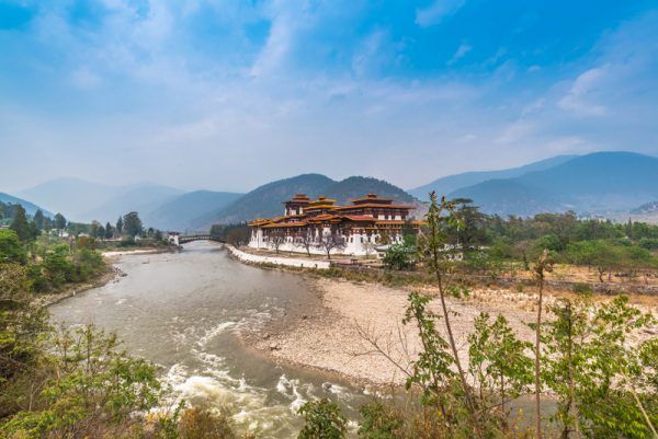 The temple of Bhutan in nature landscape.