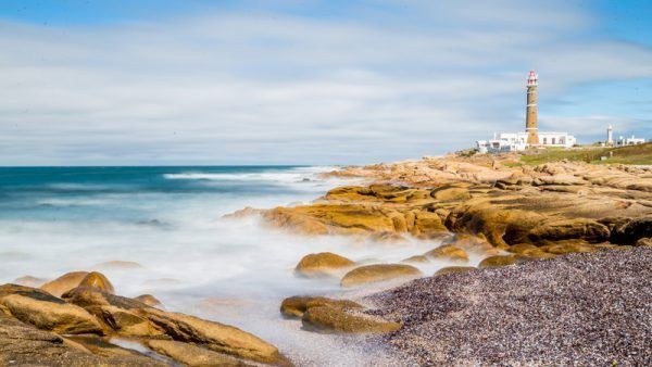 Lighthouse from Uruguay in Cabo Polonio Long-exposure beach wave