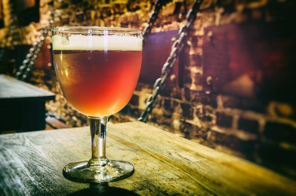 Glass of fresh draught beer in pub