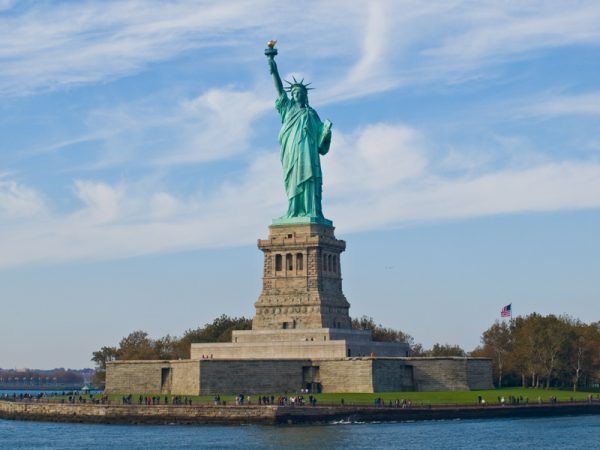 Statue of Liberty seen from the Circle Line ferry, Manhattan, New York