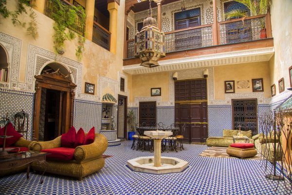 MARRAKESH, MOROCCO - SEPTEMBER 11, 2014: Detail from Riad Amlal in Marrakesh, Morocco. Riad Amlal have authentic decorated rooms and offers a true Moroccan ambiance.
