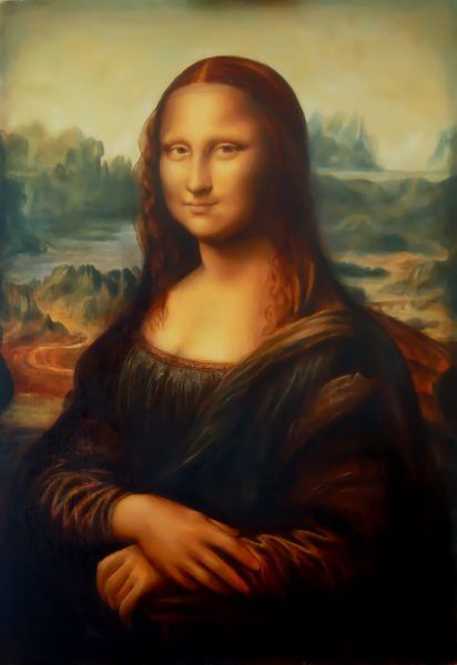 Reproduction of painting Mona Lisa by Leonardo da Vinci and light graphic effect