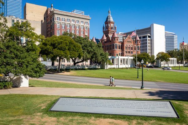 The Dealy Plaza and its surrounding buildings in Downtown Dallas