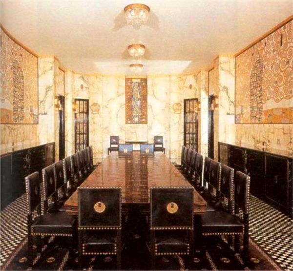 Dining room of the Palais Stoclet, Brussels, 1905 Designed by Josef Hoffmann with art work by Gustav Klimt.